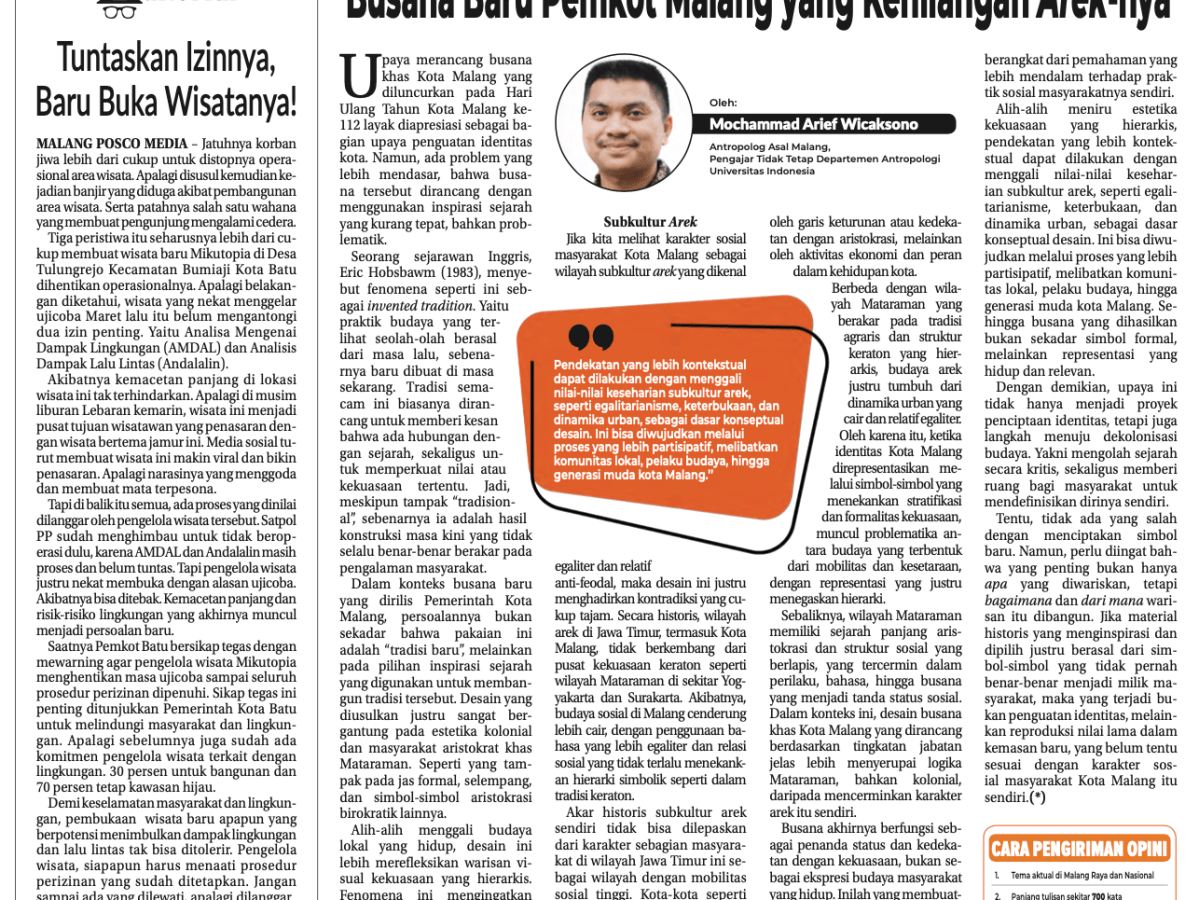Media Publication: Busana Baru Pemkot Malang yang Kehilangan&nbsp;Arek-nya